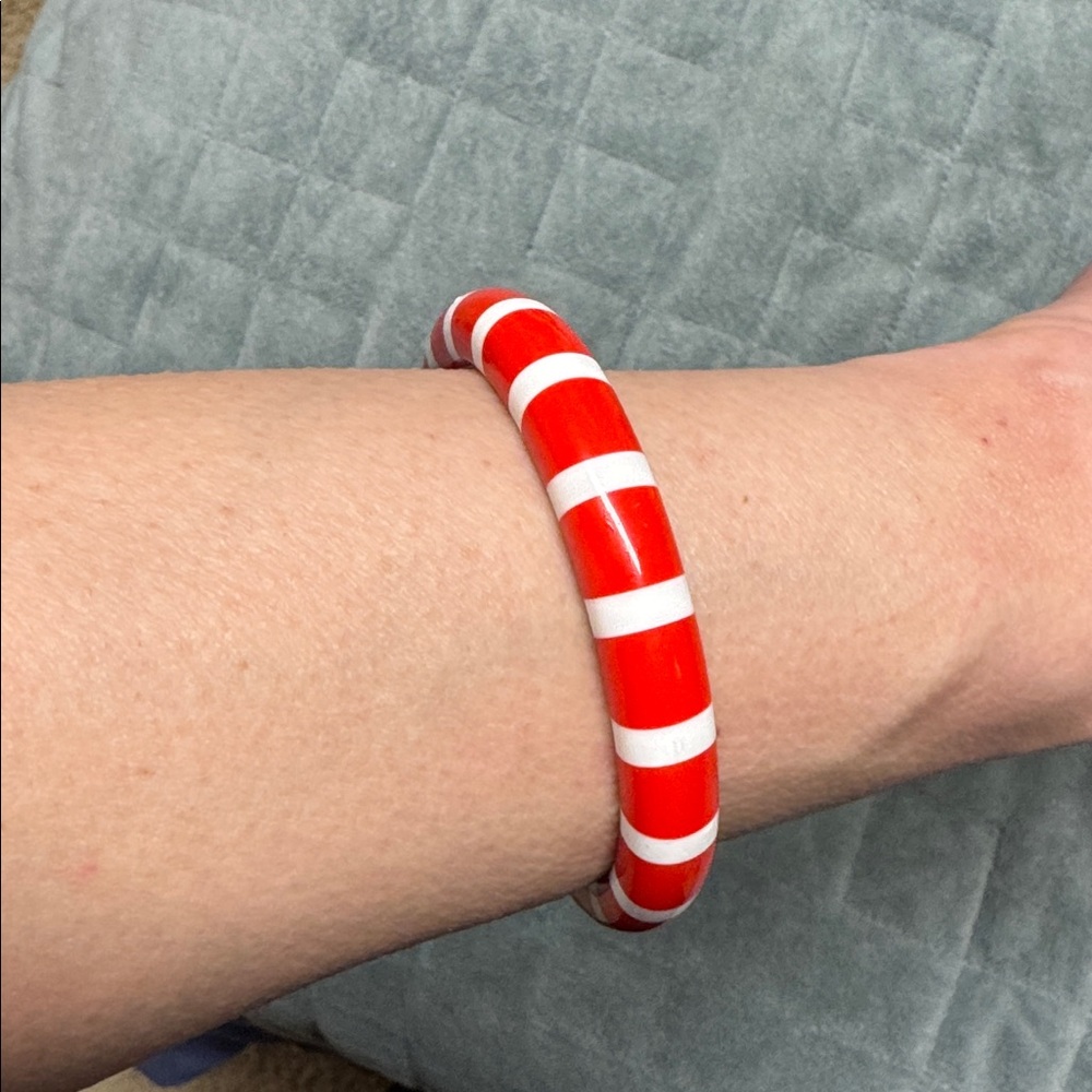 Vintage Bangle Bracelet, Red, White, Striped, Candy Cane, Retro, Boho